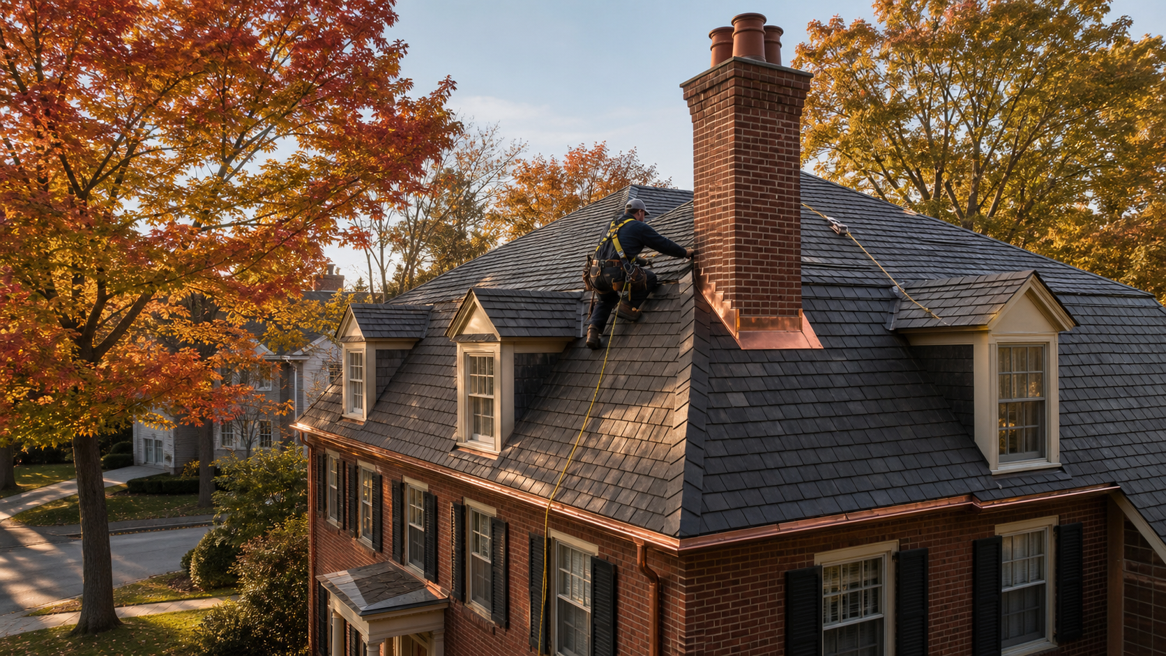 Roofer working on a Danbury Connecticut home